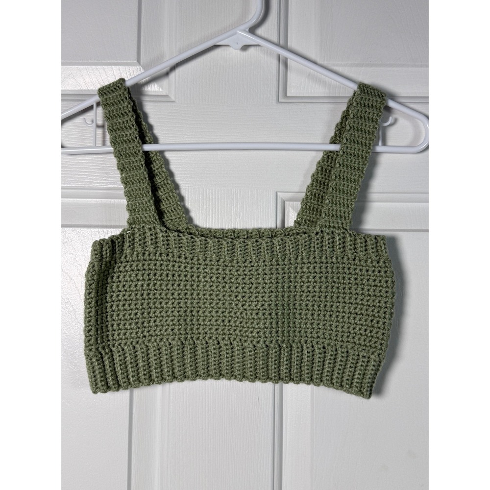 Handmade Crochet Crop Top Small Olive Green Boho Cottagecore Festival Tank